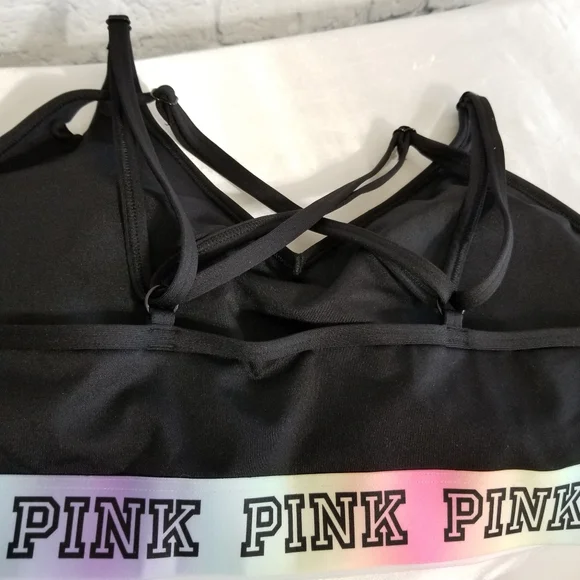 PINK Victoria's Secret Black Ultimate Sports Bra Strappy Bralette Logo New Large - Picture 4 of 16